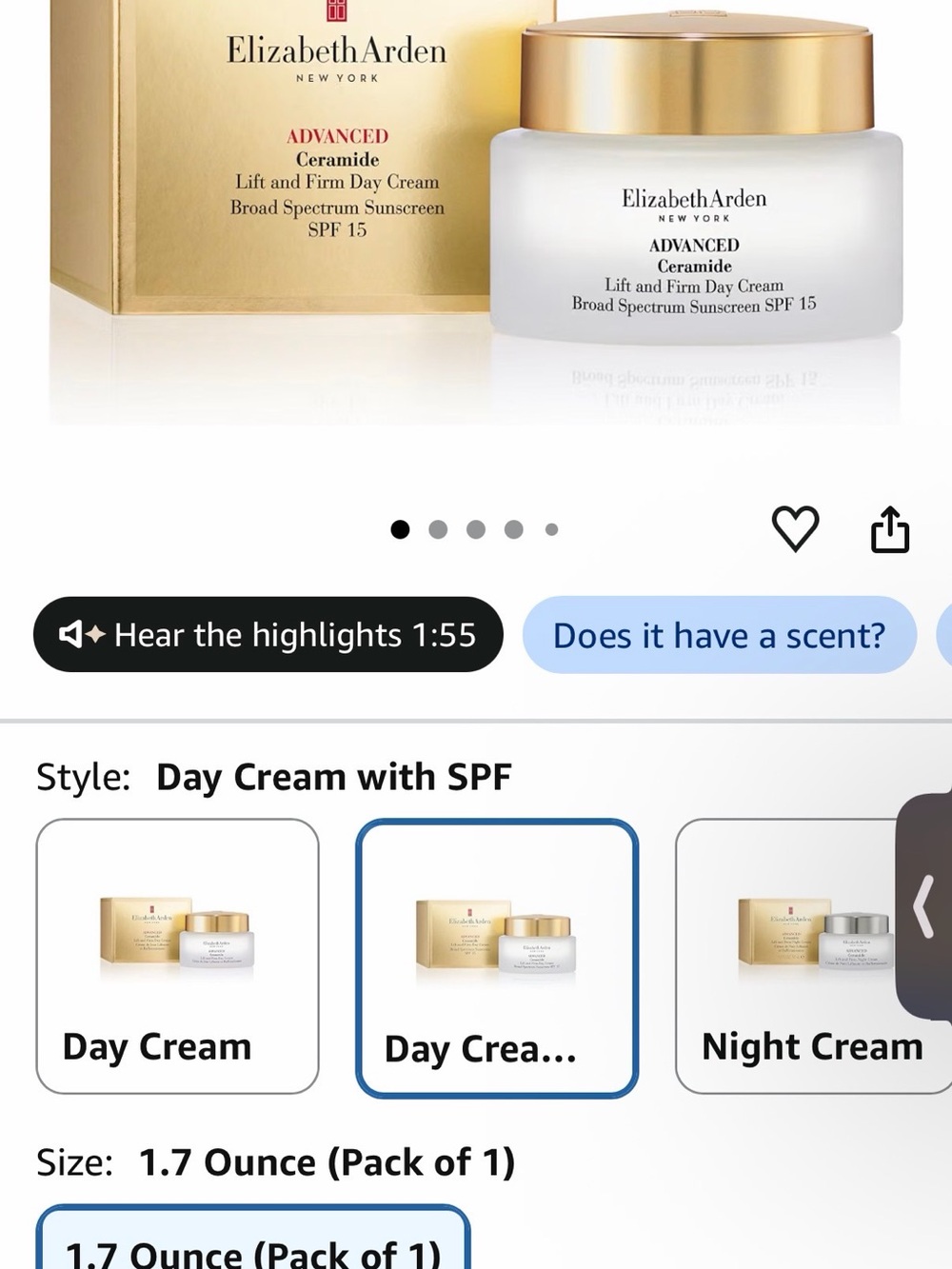Elizabeth Arden Day Cream with SPF - White & Gold